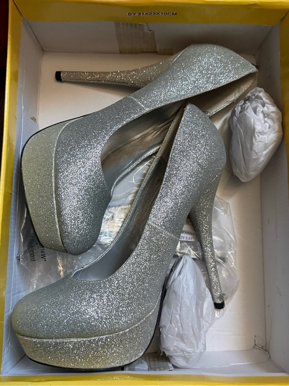 Women's Silver Glitter High Heel Platform Pumps
